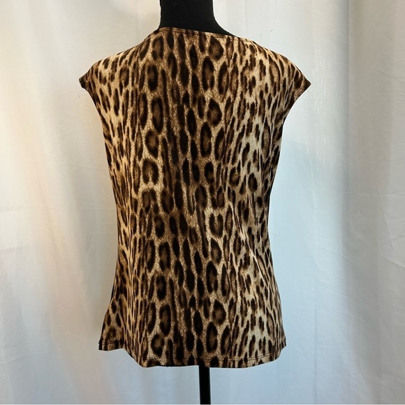MICHAEL Michael Kors brown tan leopard animal print asymmetrical neckline blouse - Picture 3 of 12
